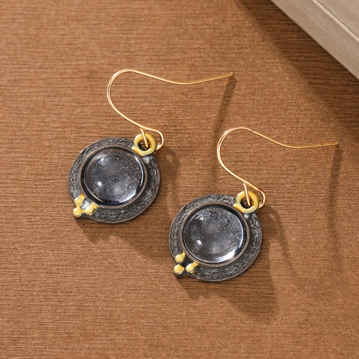 Women's Creative Round Pendant Earrings with White Center Stone